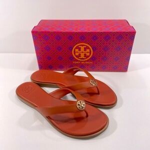 TORY BURCH BENTON THONG CALF LEATHER SANDALS Canyon Orange 8 NWT